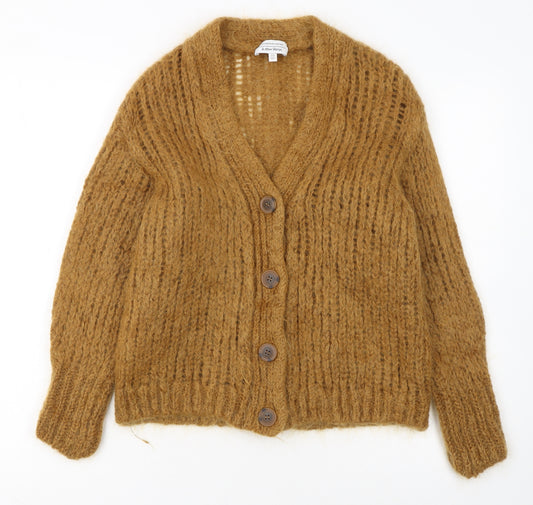 & Other Stories Women Brown XS Chunky Knit Mohair Wool Cardigan