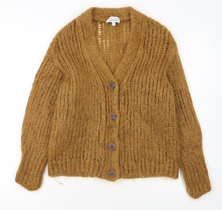 & Other Stories Women Brown XS Chunky Knit Mohair Wool Cardigan