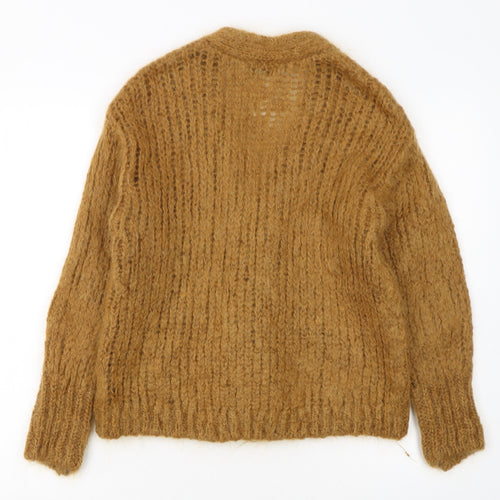& Other Stories Women Brown XS Chunky Knit Mohair Wool Cardigan