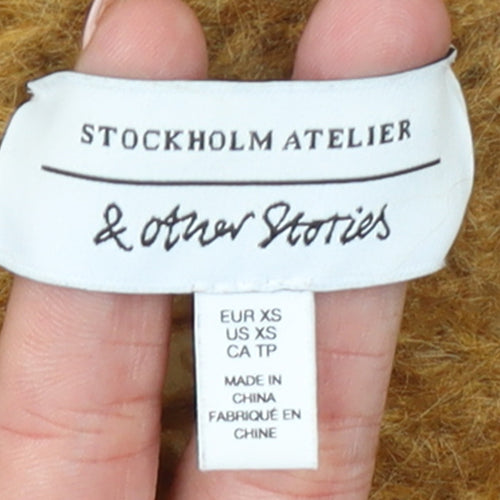 & Other Stories Women Brown XS Chunky Knit Mohair Wool Cardigan