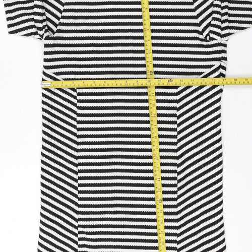 Topshop Women’s Black White Stripe Shift Dress Size 10 Knit Long Sleeve