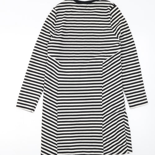 Topshop Women’s Black White Stripe Shift Dress Size 10 Knit Long Sleeve