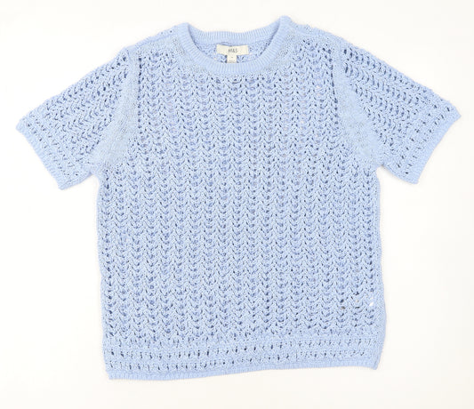 Marks and Spencer Women Blue Knit Cotton Short Sleeve Pullover Jumper M
