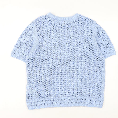 Marks and Spencer Women Blue Knit Cotton Short Sleeve Pullover Jumper M