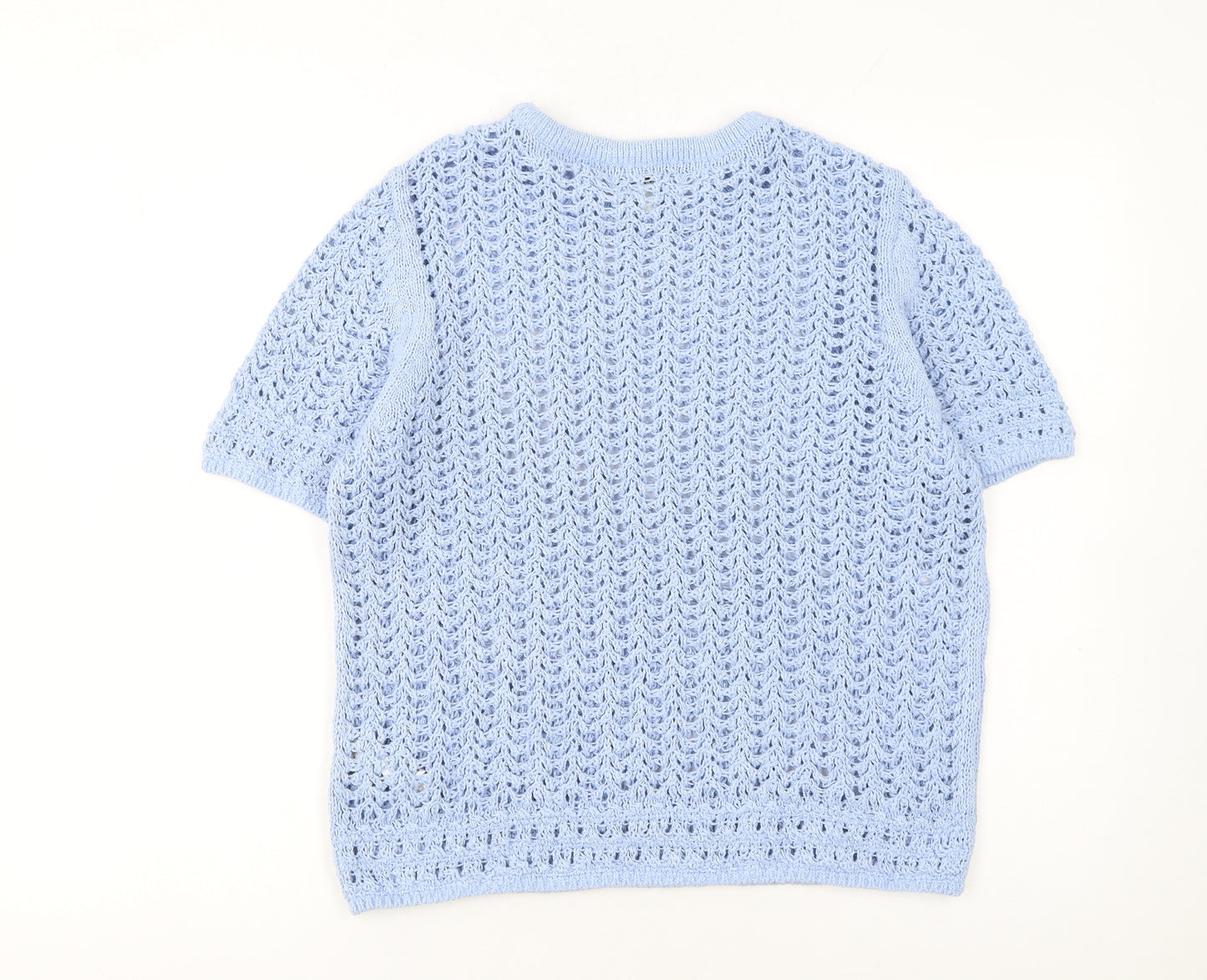 Marks and Spencer Women Blue Knit Cotton Short Sleeve Pullover Jumper M