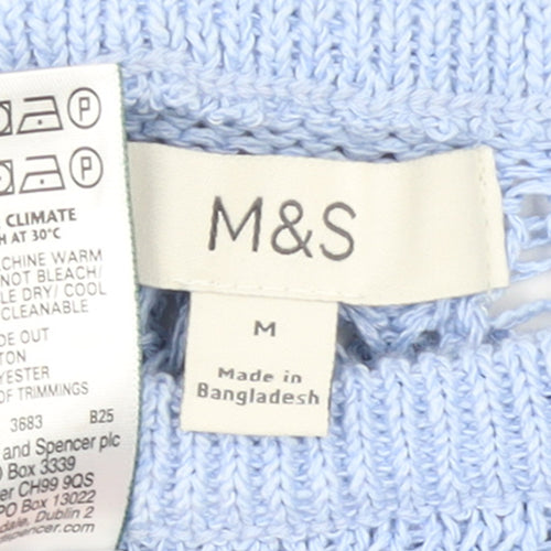 Marks and Spencer Women Blue Knit Cotton Short Sleeve Pullover Jumper M
