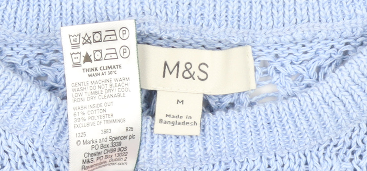Marks and Spencer Women Blue Knit Cotton Short Sleeve Pullover Jumper M