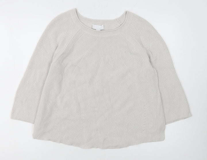 The White Company Women’s Ivory Cotton Crew Neck Jumper Size 8