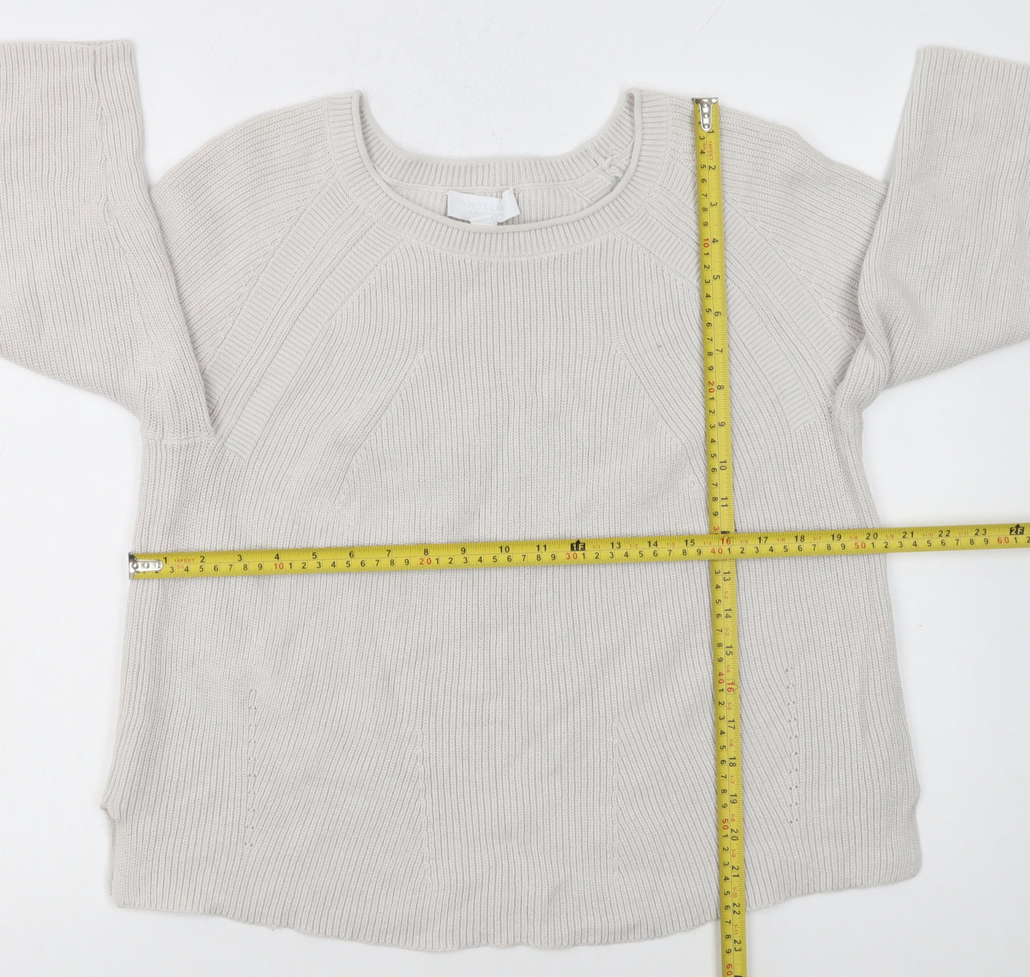 The White Company Women’s Ivory Cotton Crew Neck Jumper Size 8