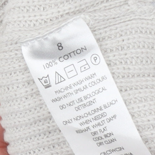 The White Company Women’s Ivory Cotton Crew Neck Jumper Size 8