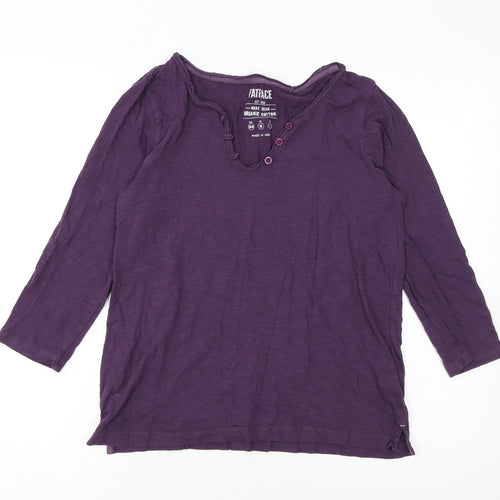 FatFace Women’s Purple 3/4 Sleeve Organic Cotton Henley T-Shirt UK 6