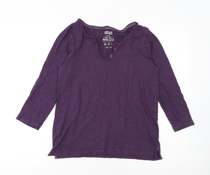 FatFace Women’s Purple 3/4 Sleeve Organic Cotton Henley T-Shirt UK 6