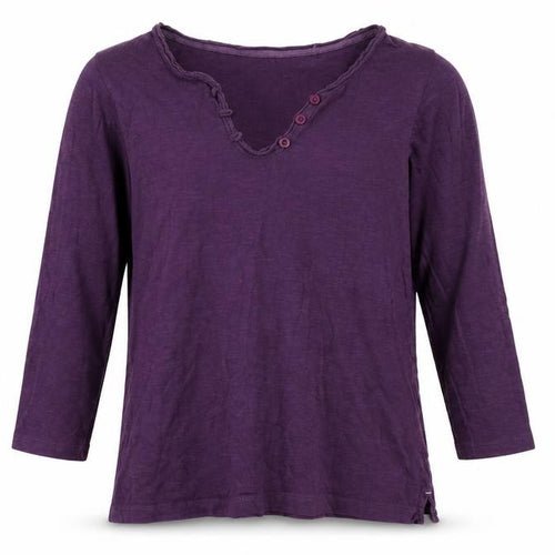 FatFace Women’s Purple 3/4 Sleeve Organic Cotton Henley T-Shirt UK 6