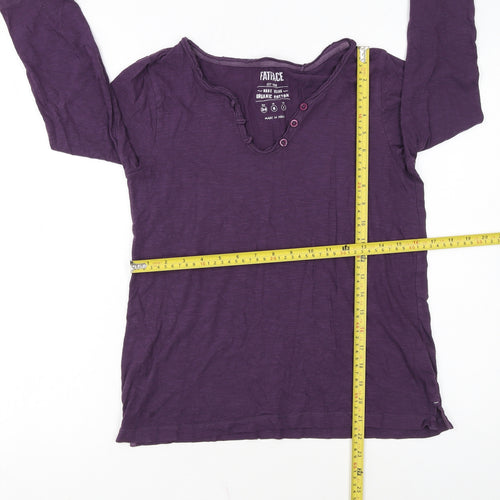 FatFace Women’s Purple 3/4 Sleeve Organic Cotton Henley T-Shirt UK 6