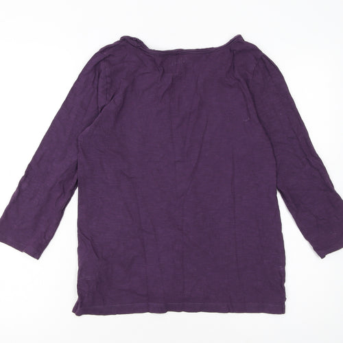 FatFace Women’s Purple 3/4 Sleeve Organic Cotton Henley T-Shirt UK 6