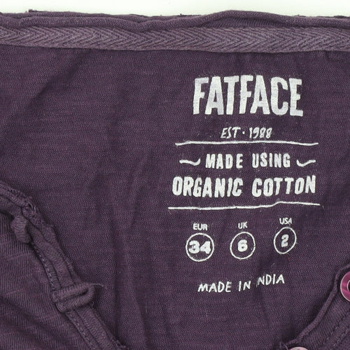 FatFace Women’s Purple 3/4 Sleeve Organic Cotton Henley T-Shirt UK 6