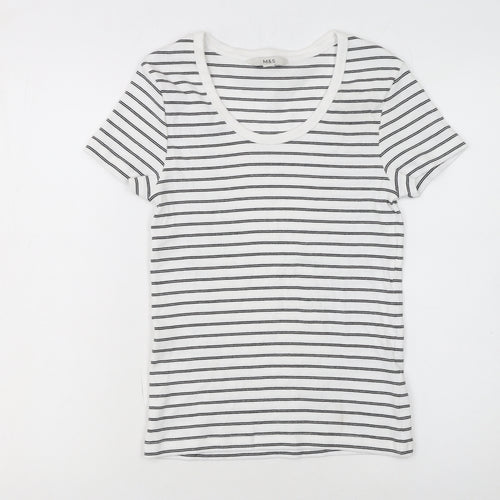 Marks and Spencer Women’s White Striped Cotton T-Shirt Size 10