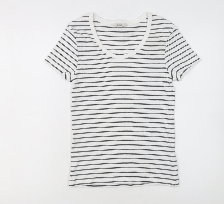 Marks and Spencer Women’s White Striped Cotton T-Shirt Size 10