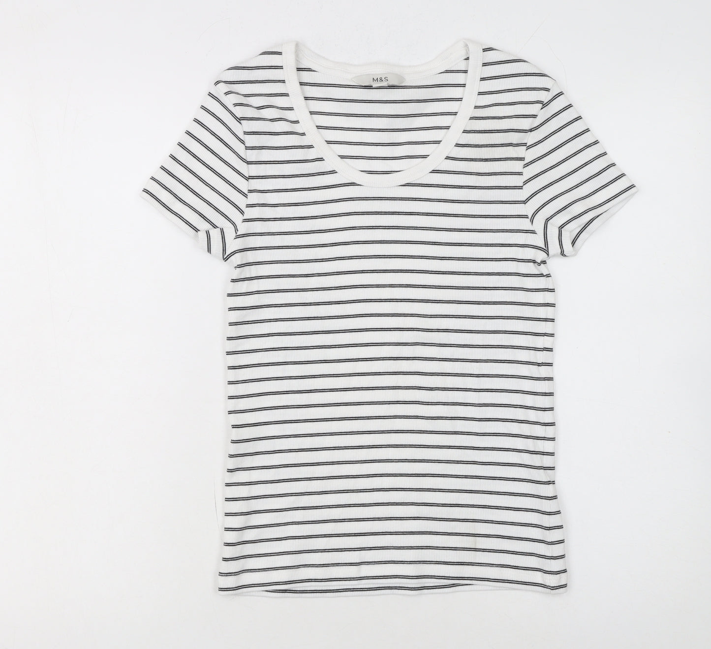 Marks and Spencer Women’s White Striped Cotton T-Shirt Size 10