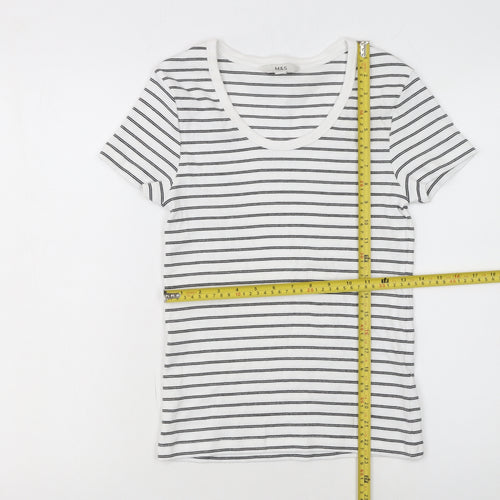 Marks and Spencer Women’s White Striped Cotton T-Shirt Size 10