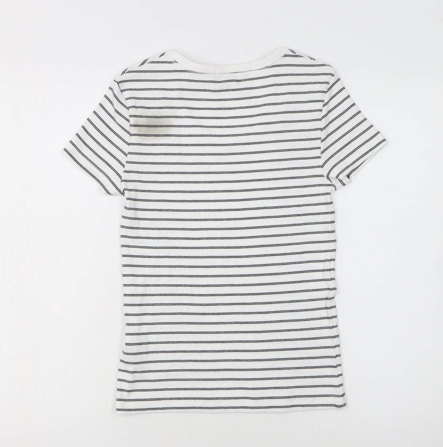 Marks and Spencer Women’s White Striped Cotton T-Shirt Size 10