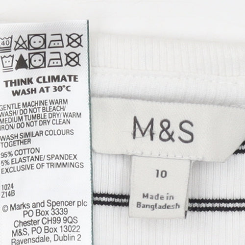 Marks and Spencer Women’s White Striped Cotton T-Shirt Size 10