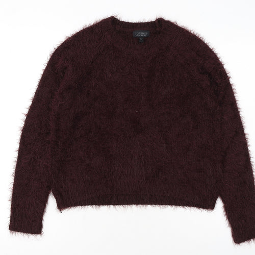 Topshop Women Brown Fluffy Knit Cropped Long Sleeve Jumper UK 8