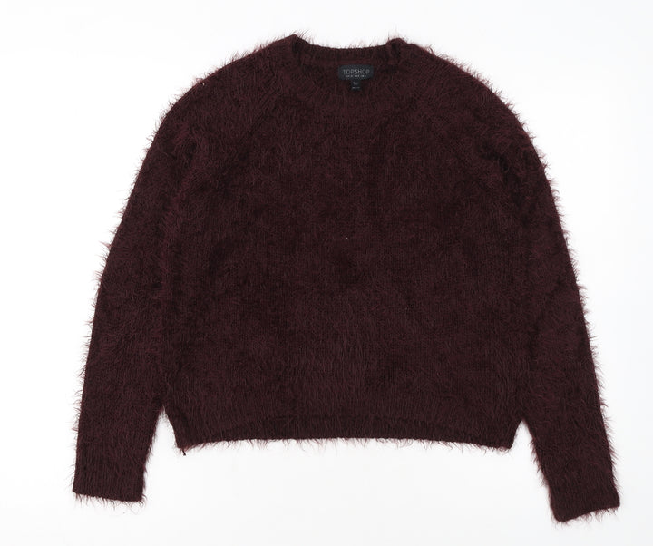 Topshop Women Brown Fluffy Knit Cropped Long Sleeve Jumper UK 8