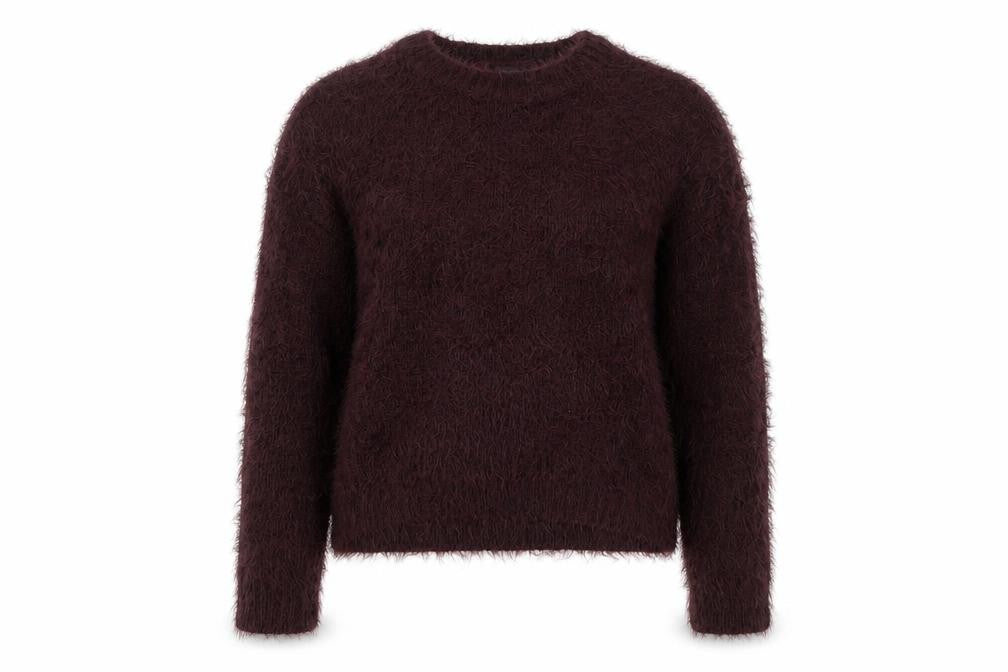 Topshop Women Brown Fluffy Knit Cropped Long Sleeve Jumper UK 8