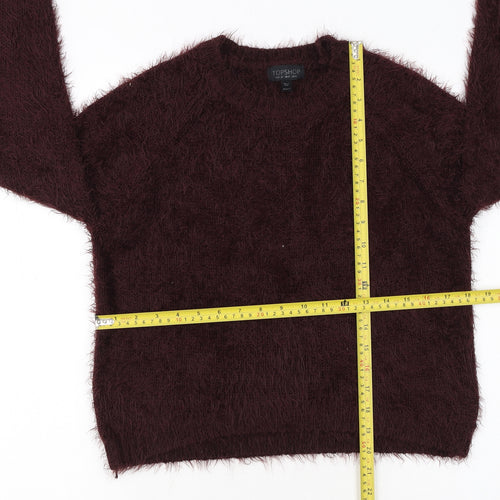 Topshop Women Brown Fluffy Knit Cropped Long Sleeve Jumper UK 8