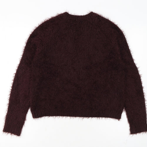 Topshop Women Brown Fluffy Knit Cropped Long Sleeve Jumper UK 8