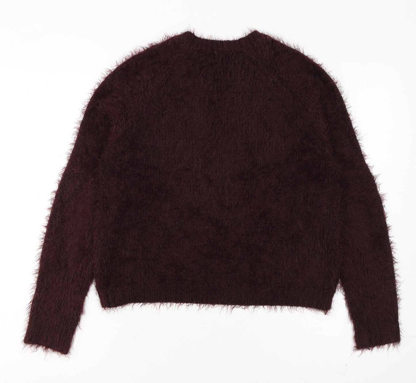 Topshop Women Brown Fluffy Knit Cropped Long Sleeve Jumper UK 8