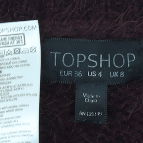 Topshop Women Brown Fluffy Knit Cropped Long Sleeve Jumper UK 8