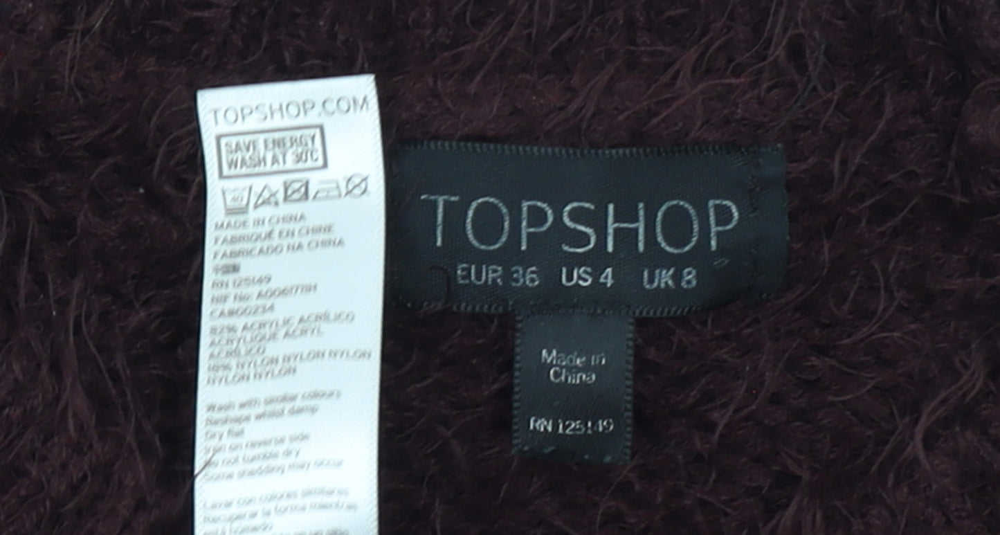 Topshop Women Brown Fluffy Knit Cropped Long Sleeve Jumper UK 8