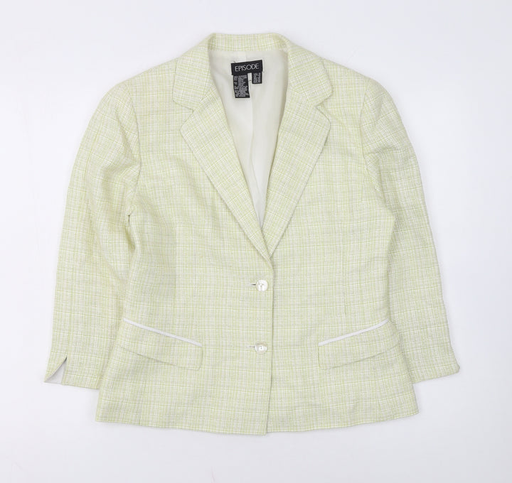 Episode Women’s Ivory Check Wool Silk Blazer Jacket UK 12