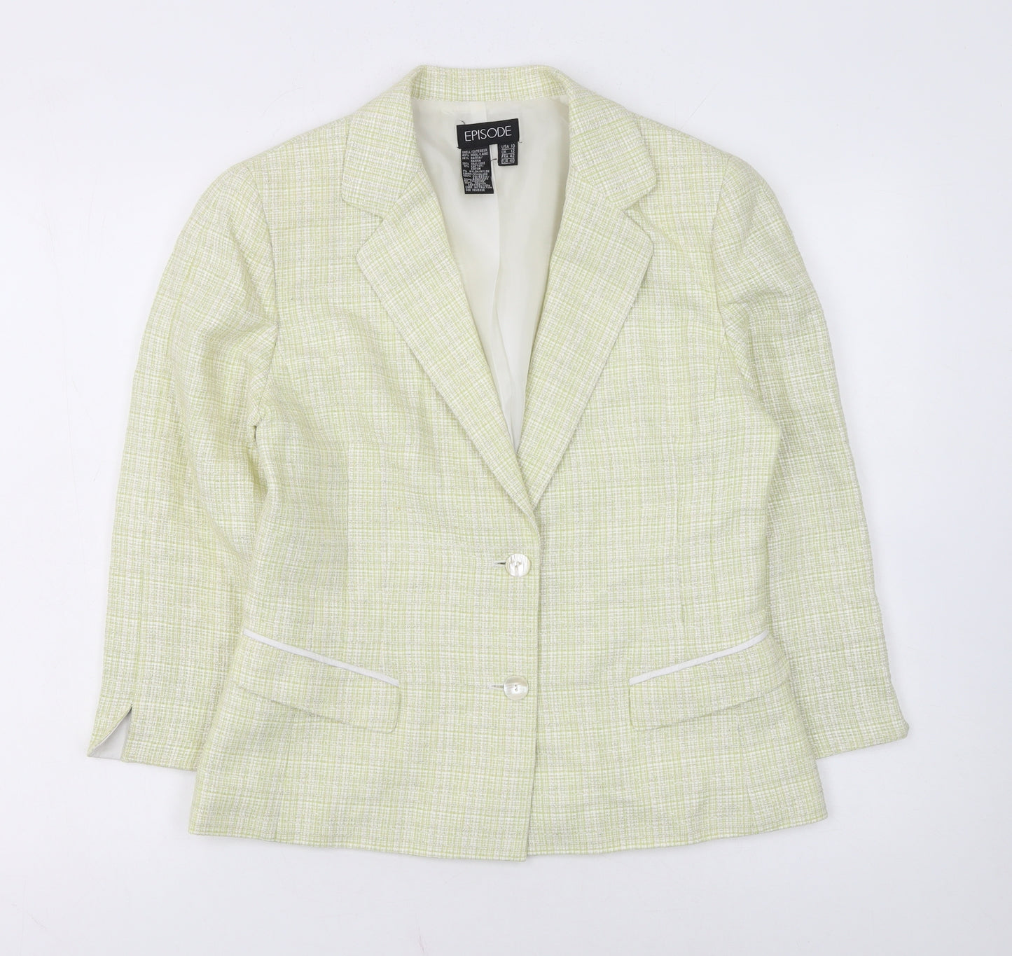 Episode Women’s Ivory Check Wool Silk Blazer Jacket UK 12