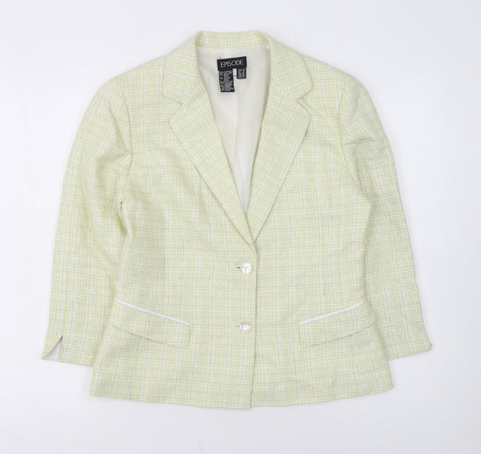 Episode Women’s Ivory Check Wool Silk Blazer Jacket UK 12