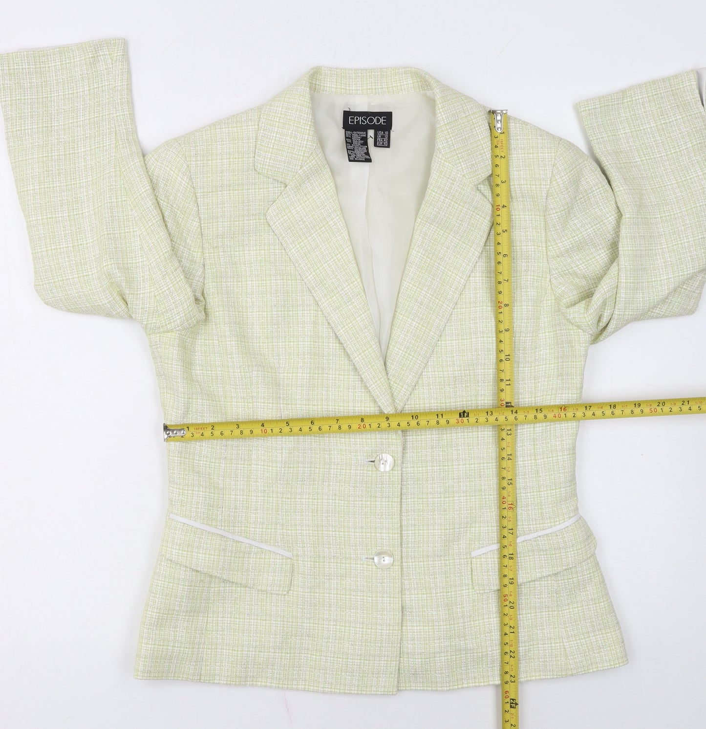 Episode Women’s Ivory Check Wool Silk Blazer Jacket UK 12