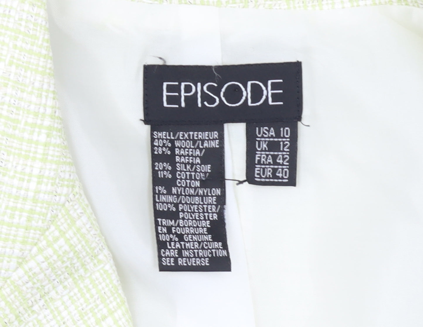 Episode Women’s Ivory Check Wool Silk Blazer Jacket UK 12