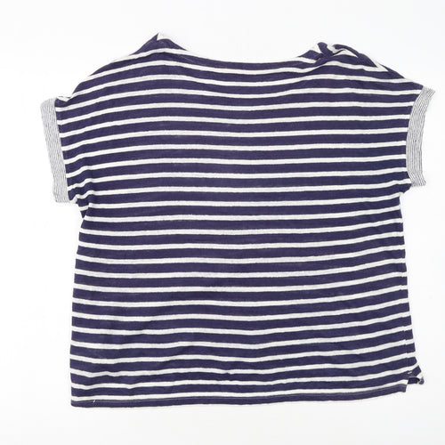 White Stuff Women's Blue Striped Linen T-Shirt UK 16 Short Sleeve