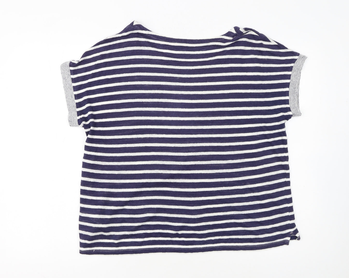 White Stuff Women's Blue Striped Linen T-Shirt UK 16 Short Sleeve