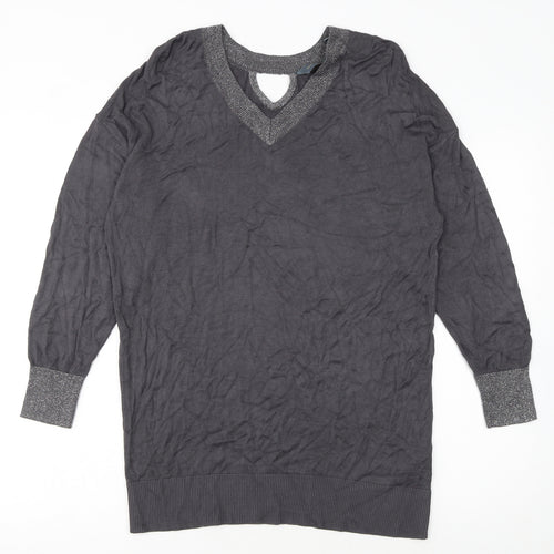 Ruth Langsford Women’s Grey Knit Jumper Dress M V-Neck Long Sleeve