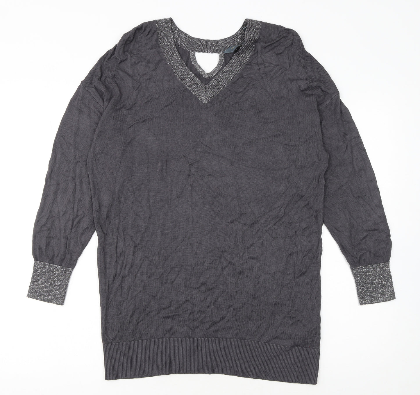 Ruth Langsford Women’s Grey Knit Jumper Dress M V-Neck Long Sleeve