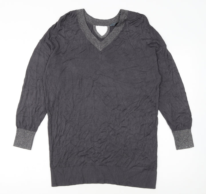 Ruth Langsford Women’s Grey Knit Jumper Dress M V-Neck Long Sleeve