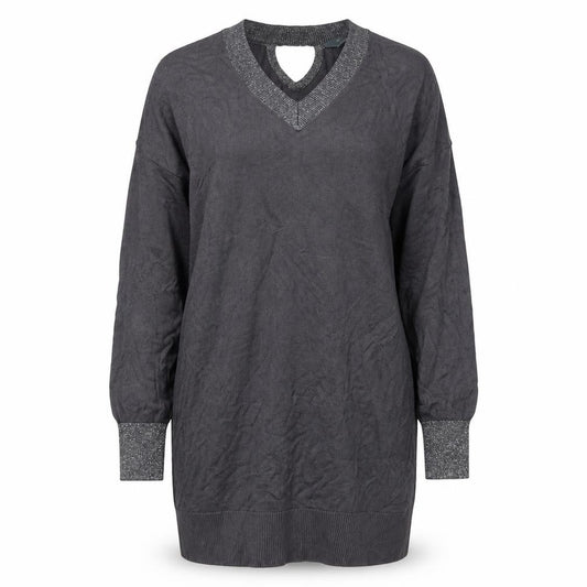 Front view of Ruth Langsford Women’s Grey Knit Jumper Dress M V-Neck Long Sleeve