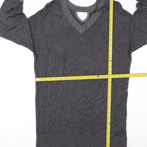 Ruth Langsford Women’s Grey Knit Jumper Dress M V-Neck Long Sleeve