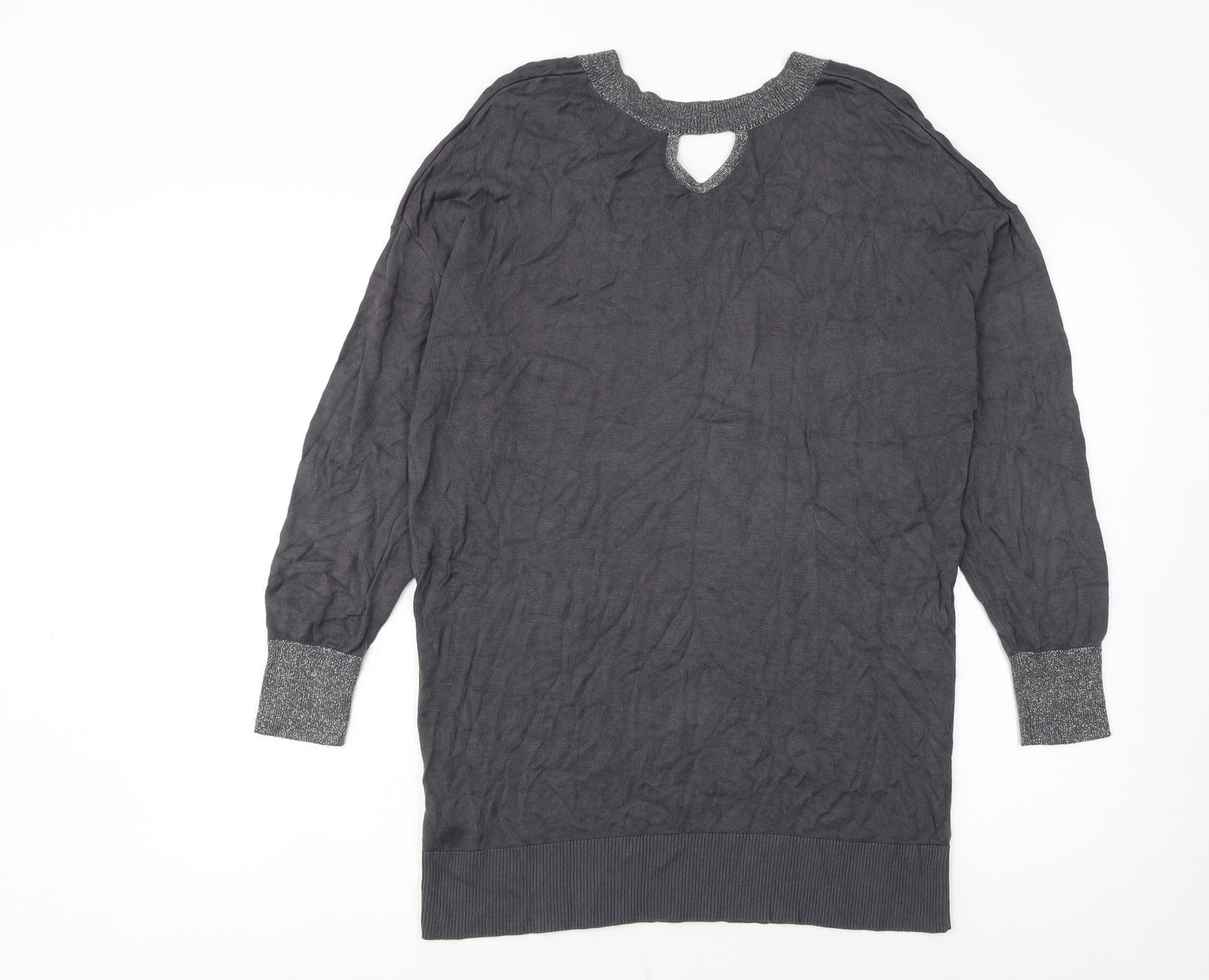 Ruth Langsford Women’s Grey Knit Jumper Dress M V-Neck Long Sleeve