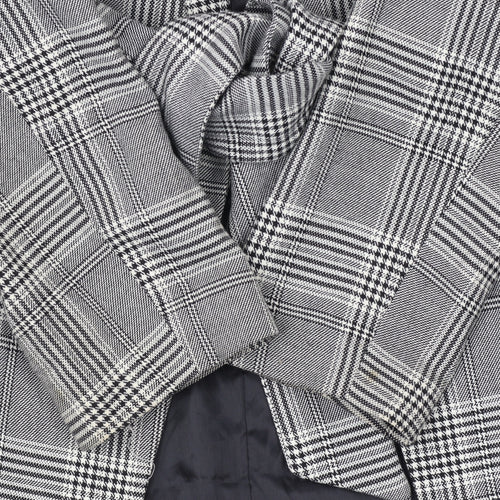 H&M Women Grey Check Belted Blazer Jacket Size 6 Regular Fit