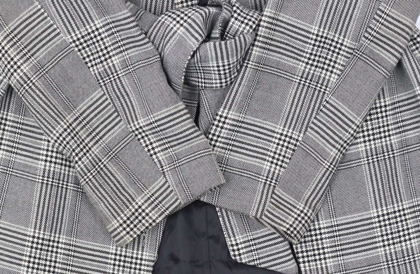 H&M Women Grey Check Belted Blazer Jacket Size 6 Regular Fit