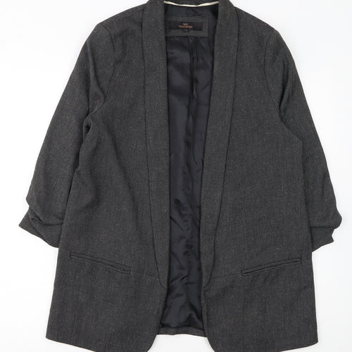 Next Women Grey Herringbone Shawl Collar Long Blazer Size 14